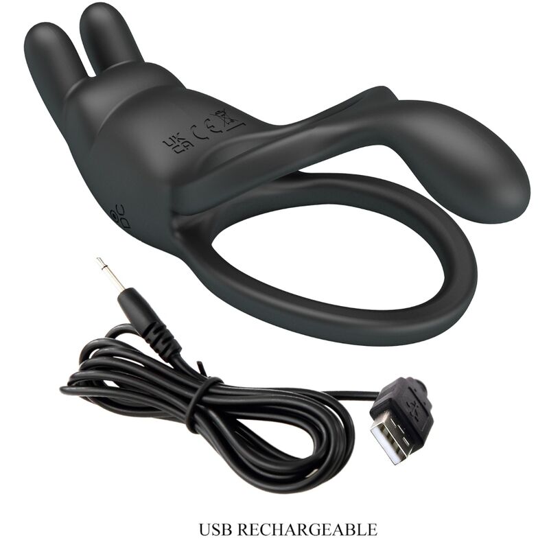 For Him-Seth Vibrationsring Double Kaninchen 7 Schwarz-Silikon Vibrationen · Sextoys (Bild 8)