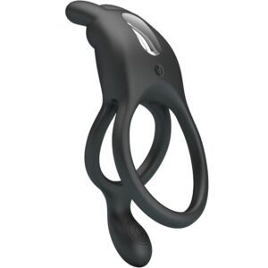 For Him-Seth Vibrationsring Double Kaninchen 7 Schwarz-Silikon Vibrationen · Sextoys (Bild 2)