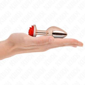 Kink Pleasure Plugs-Pink Gold Analplug mit roter Rose, M-Metall