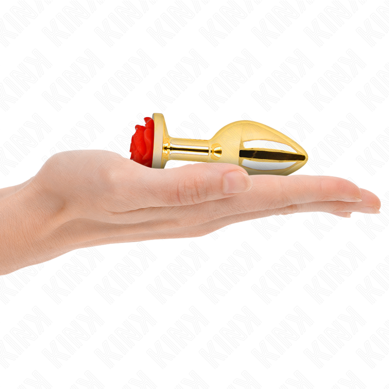 Kink Pleasure Plugs-Analplug Gold mit roter Rose - M-Metall