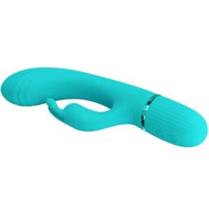 High Tech-Vibrator Rabbit Türkis-Silikon, 10 Geschwindigkeiten, USB · Vibratoren (Bild 3)