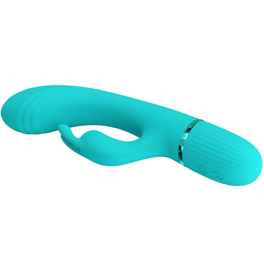 High Tech-Vibrator Rabbit Türkis-Silikon, 10 Geschwindigkeiten, USB · Vibratoren (Bild 3)