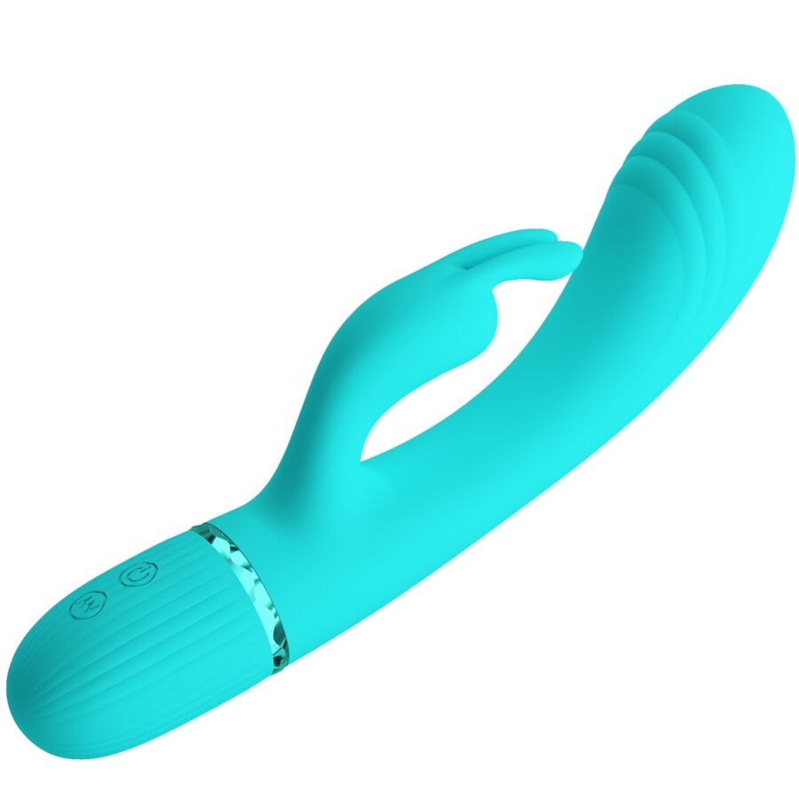 High Tech-Vibrator Rabbit Türkis-Silikon, 10 Geschwindigkeiten, USB · Vibratoren (Bild 4)