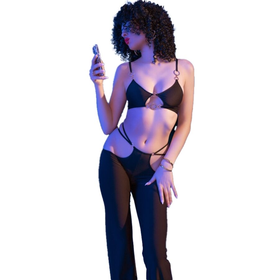 Chilirose-CR-4851 Top Schwarz und Strumpfhose mit goldenem Zubehör · Spicy Dessous & Bodystockings (Bild 4)