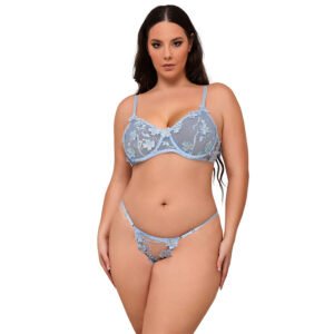 Subblime-957629 Set BH und Slip mit Blumenstickerei Blau