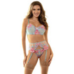 Subblime-957643 Set BH und Strumpfhose mit Rosa-Blumen · Spicy Dessous & Bodystockings