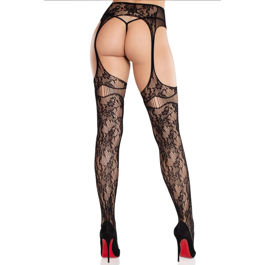 Leg Avenue Hosiery-Strumpfhosen mit schwarzen Strumpfbändern · Spicy Dessous & Bodystockings (Bild 2)