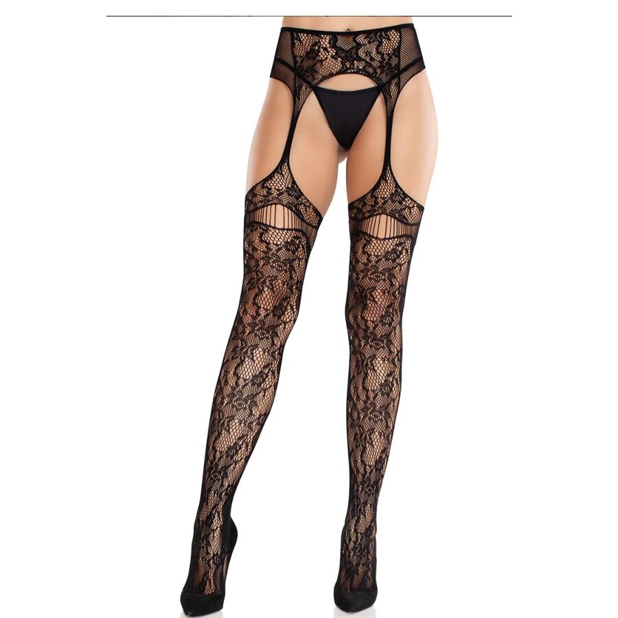 Leg Avenue Hosiery-Strumpfhosen mit schwarzen Strumpfbändern · Spicy Dessous & Bodystockings