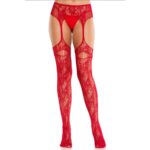 Leg Avenue Hosiery-Netzstrümpfe mit roten Strumpfbändern · Spicy Dessous & Bodystockings