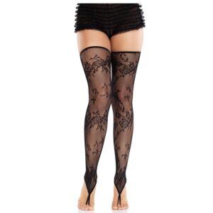 Leg Avenue Hosiery-Fußlose Strümpfe aus floraler Spitze, Schwarz
