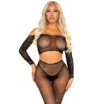 Leg Avenue Sets-Crop Top und Strumpfhose mit Strass, Schwarz · Sexy Damen-Dessous