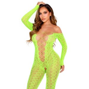 Leg Avenue Bodystockings-Bodystocking ouvert aus Spitze-Grün