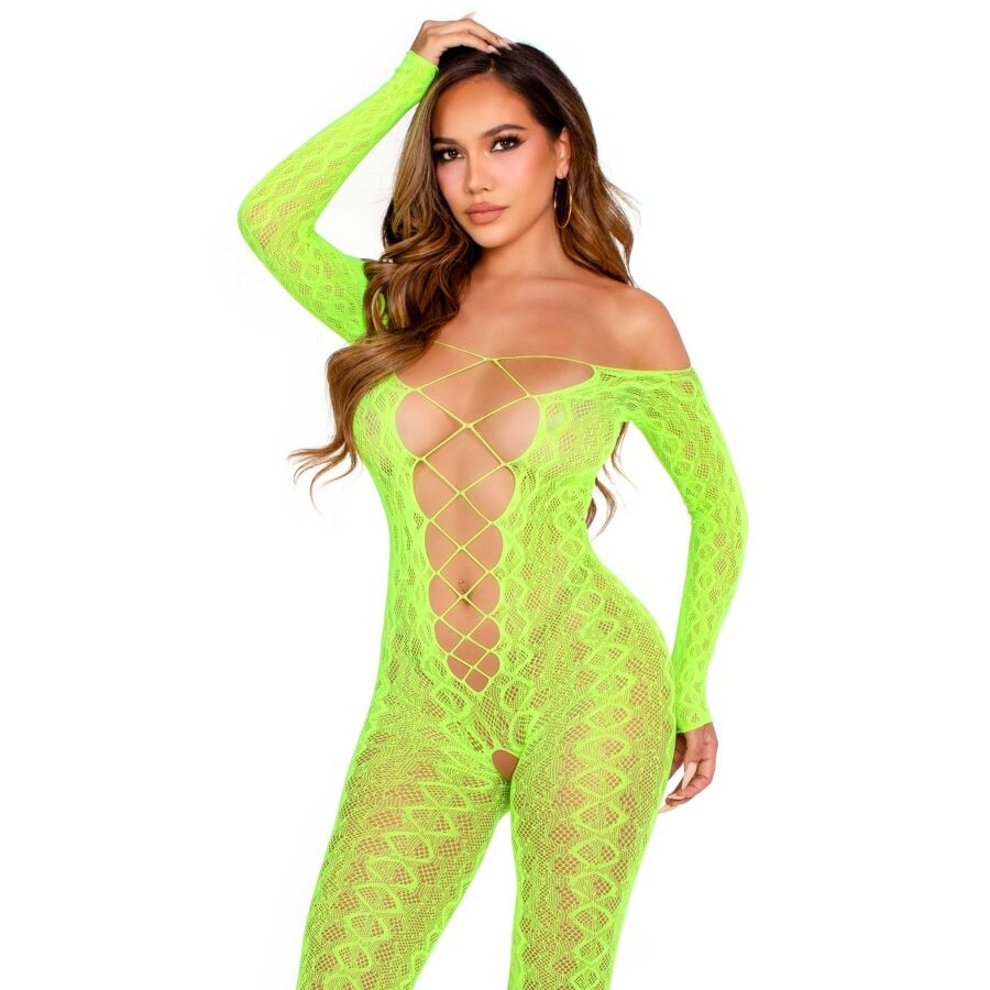 Leg Avenue Bodystockings-Bodystocking ouvert aus Spitze-Grün