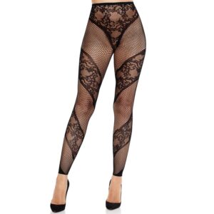 Leg Avenue Hosiery-Zehenfreie Strümpfe aus Spitze und Netz, Schwarz