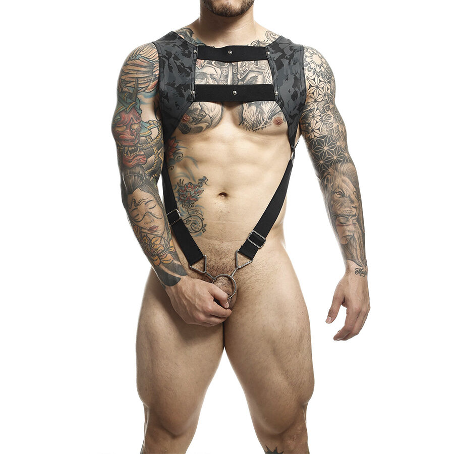 Mob-Dngeon Harness mit Silber Ring für Penis One Size-Metal · Herrenunterwäsche