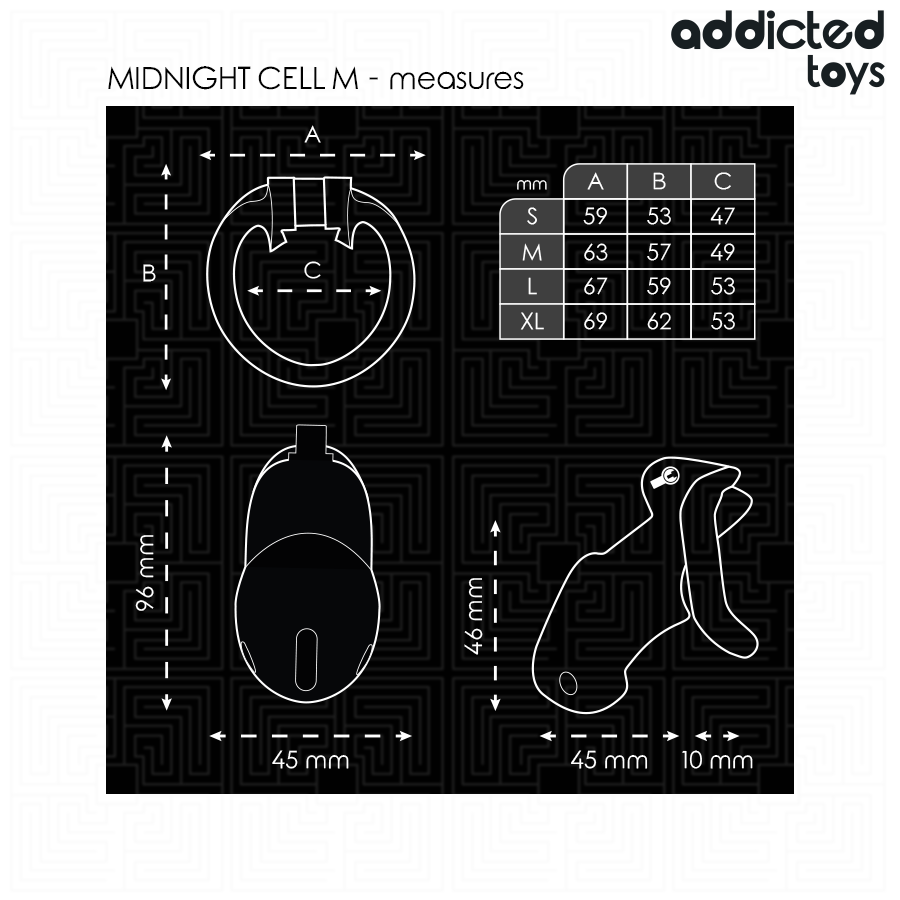 Addicted Toys Locked-Locked – Mindnight Cell Käfig für Penis-Größe · BDSM-Zubehör (Bild 7)
