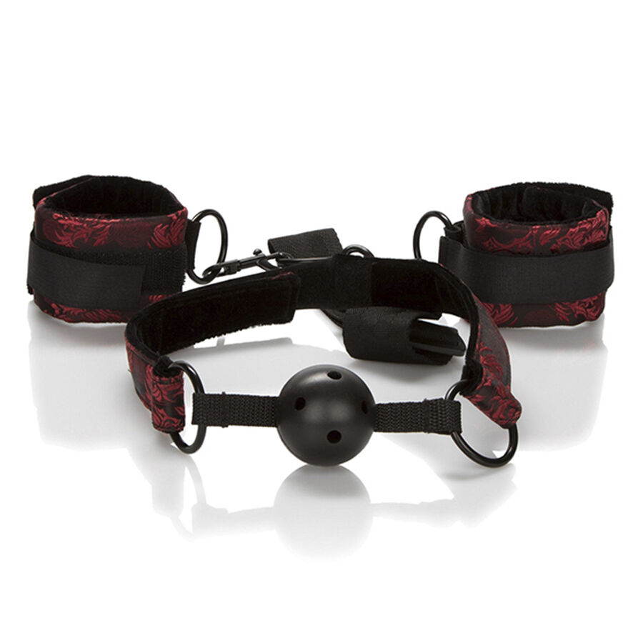 Calexotics-Gag-Skandal mit Atemkugel und Handschellen-Silikon · Bondage & Handschellen