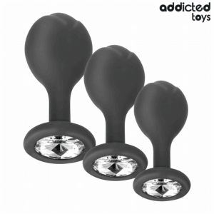 Addicted Toys-Set mit 3 Analplugs aus Silikon mit Schmuckstein
