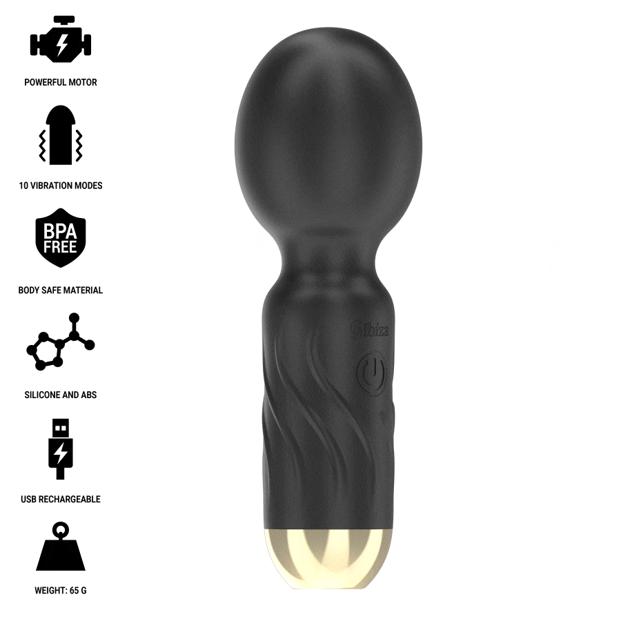 Ibiza-Pocket Wand Vibrator-Silikon, 10 Geschwindigkeiten, Wiederaufladbar, USB · Vibratoren (Bild 2)