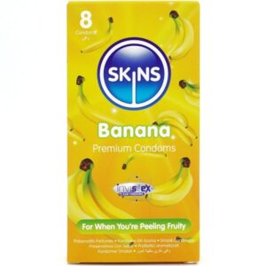 Skins-Condom Premium Geschmack von Banana 8-Latex-Paket · Kondome