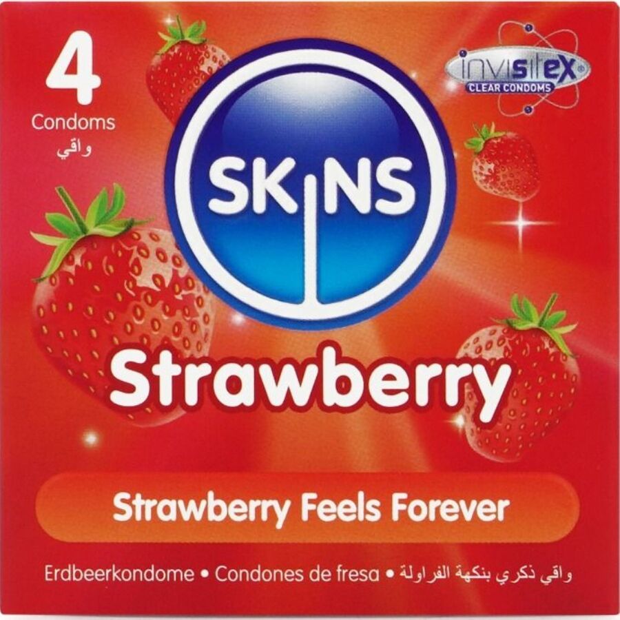Skins-Packung 4 Premium-Kondome mit Erdbeeraroma