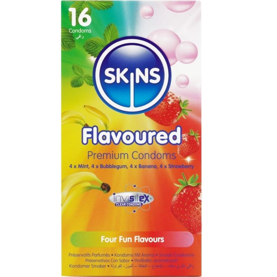 Skins-Packung Premium-Kondome mit verschiedenen Aromen, 16 Stk.