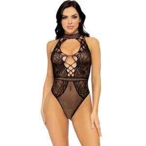 Leg Avenue Bodystockings-Neckholder-Body aus Netz und Spitze mit Cut-out