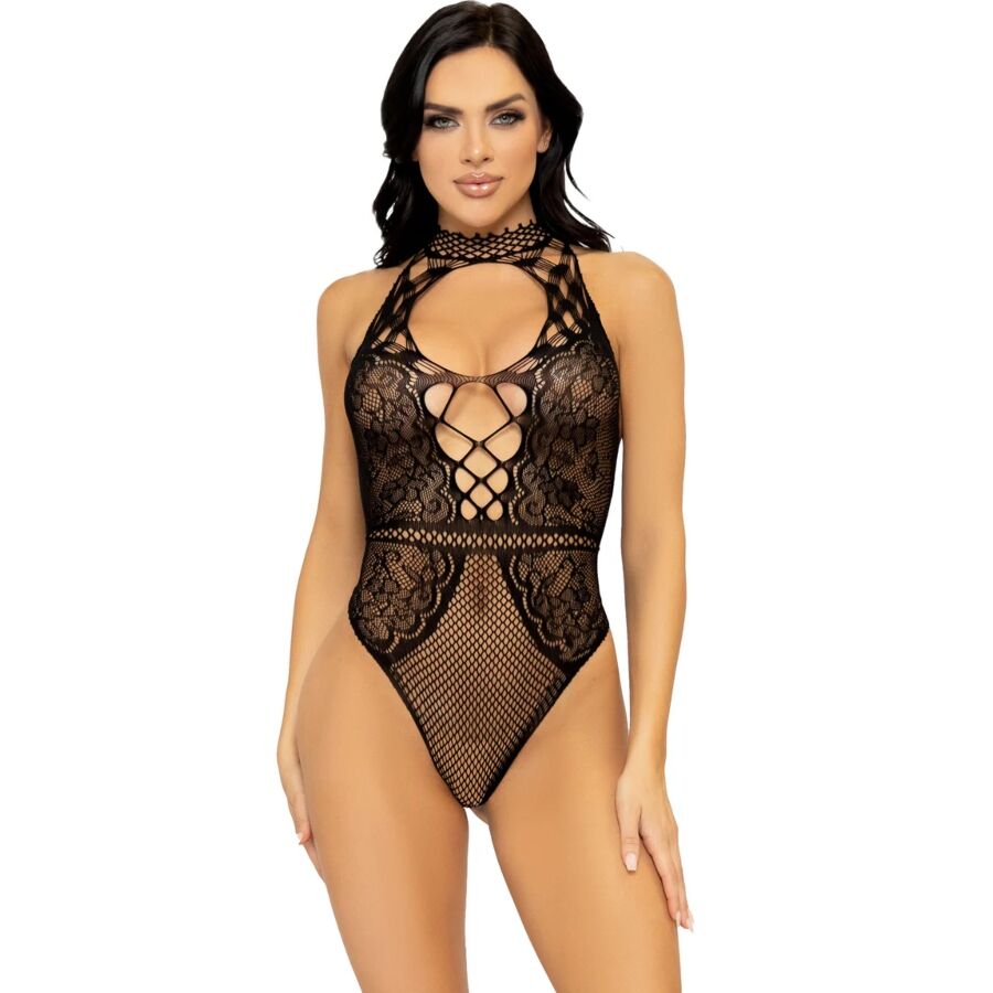 Leg Avenue Bodystockings-Neckholder-Body aus Netz und Spitze mit Cut-out