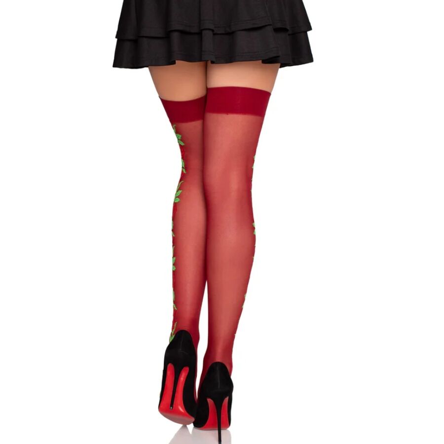 Leg Avenue Hosiery-1957 Strümpfe mit Strumpfhose mit roten Blumen – One · Spicy Dessous & Bodystockings (Bild 2)
