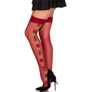 Leg Avenue Hosiery-1957 Strümpfe mit Strumpfhose mit roten Blumen – One · Spicy Dessous & Bodystockings (Bild 3)