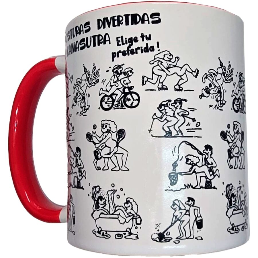 Diablo Picante-Tasse Kamasutra-Stellungen Weiß 370 ml mit rotem Henkel