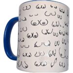 Diablo Picante-Tasse ‚white Boobs‘ Weiß 370 ml mit Griff Blau · Spiele & Geschenke