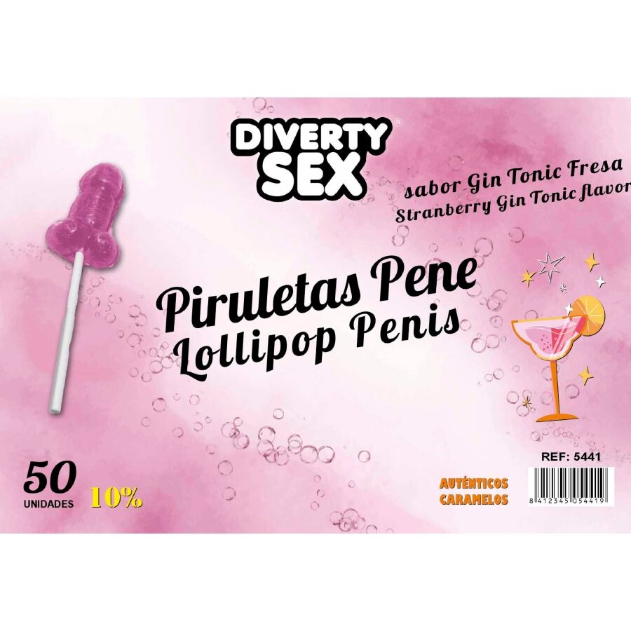 Diablo Goloso-50 Penis-Lutscher Gin Tonic Erdbeer-Aroma 10% Alkohol