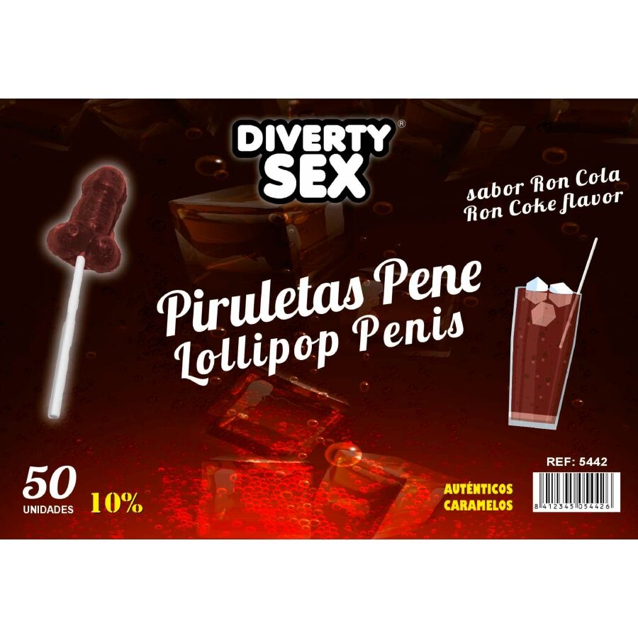 Diablo Goloso-50 Penis-Lutscher Rum-Cola-Aroma, 10% Alkohol