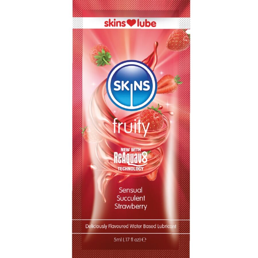 Skins-Gleitgel von Früchten auf Wasserbasis Erdbeeren Einzeldosis 5 ml · Kosmetika & Aphrodisiaka
