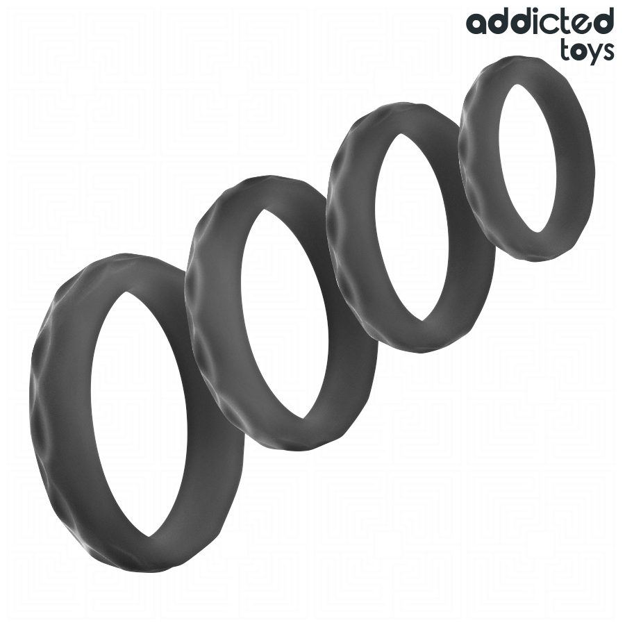 Addicted Toys-Set von strukturierten Penis Ringen 4 Größe Silikon · Sextoys (Bild 6)