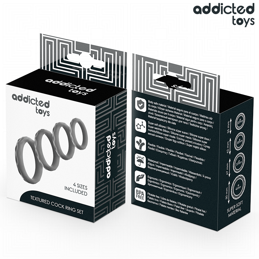 Addicted Toys-Set von strukturierten Penis Ringen 4 Größe Silikon · Sextoys (Bild 3)