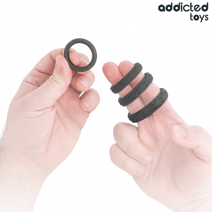Addicted Toys-Set von strukturierten Penis Ringen 4 Größe Silikon · Sextoys (Bild 2)