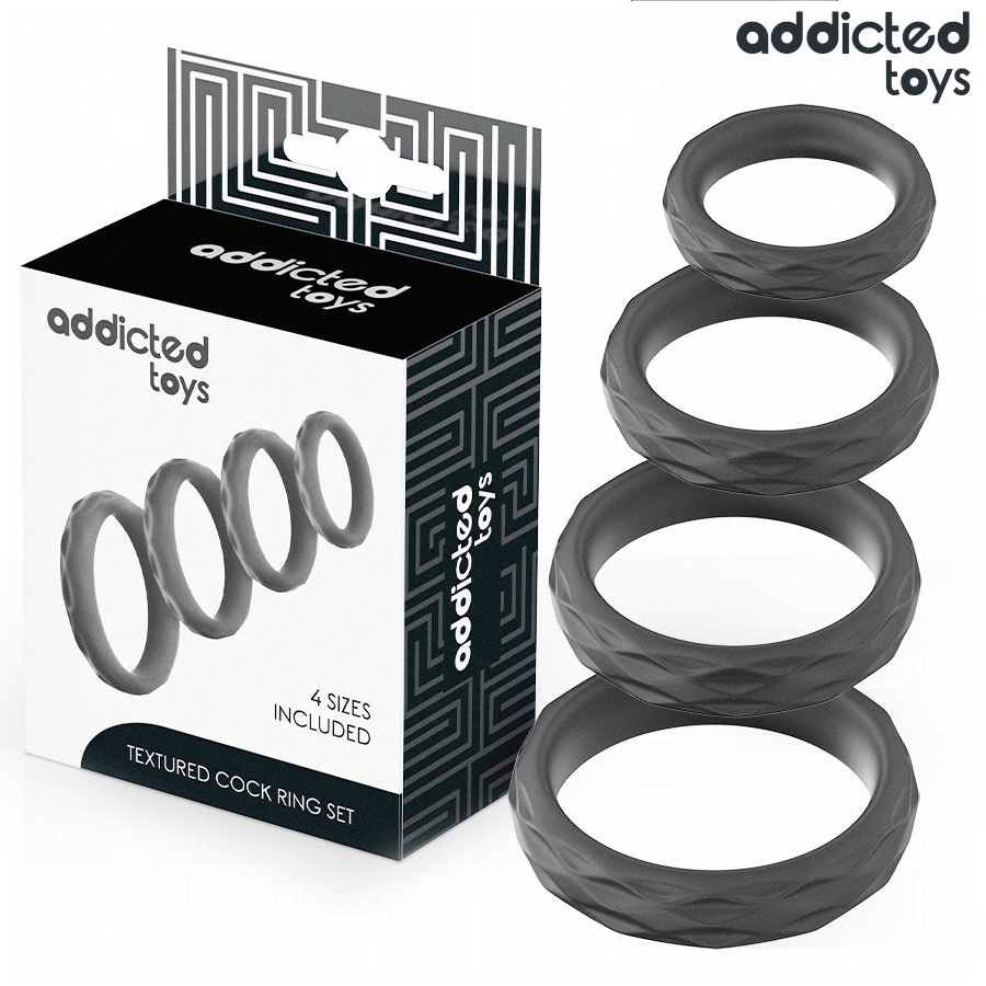 Addicted Toys-Set von strukturierten Penis Ringen 4 Größe Silikon · Sextoys