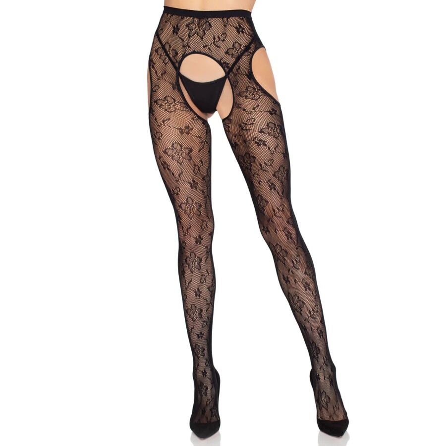 Leg Avenue Hosiery-1967 Bloom Net Tights Schwarz stoppen – One · Sexy Damen-Dessous (Bild 5)
