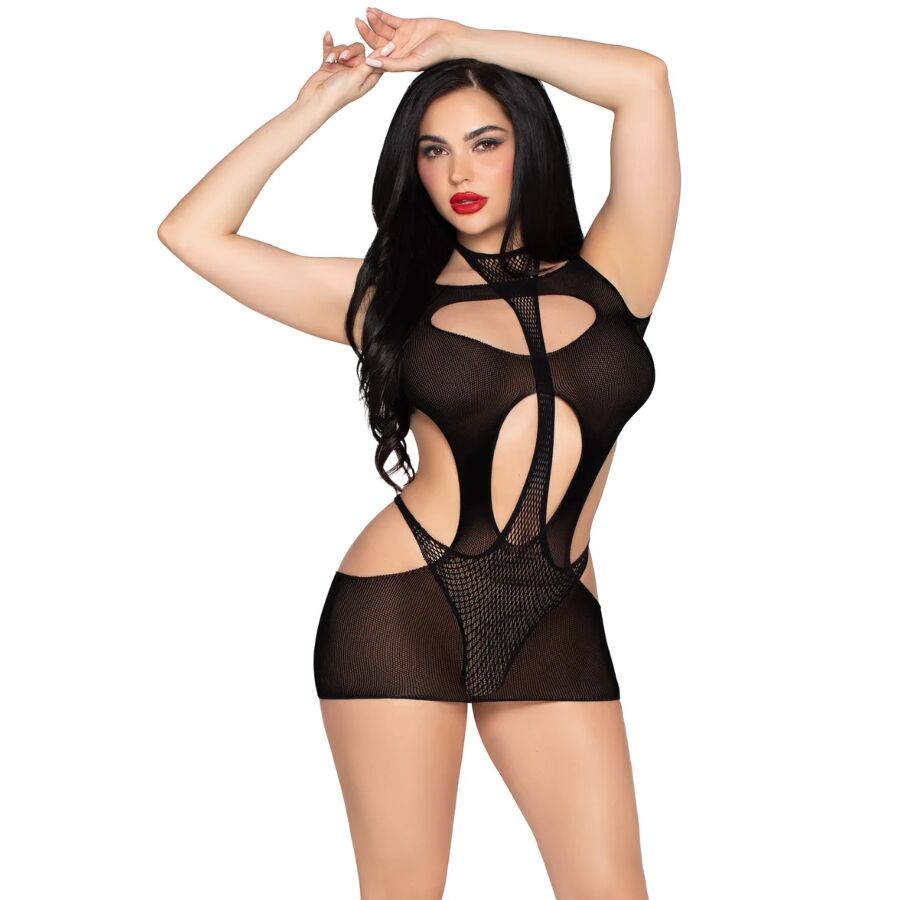 Leg Avenue Dresses-81680 Mini Opaque Kleid und Body Halser Schwarz · Spicy Dessous & Bodystockings (Bild 2)