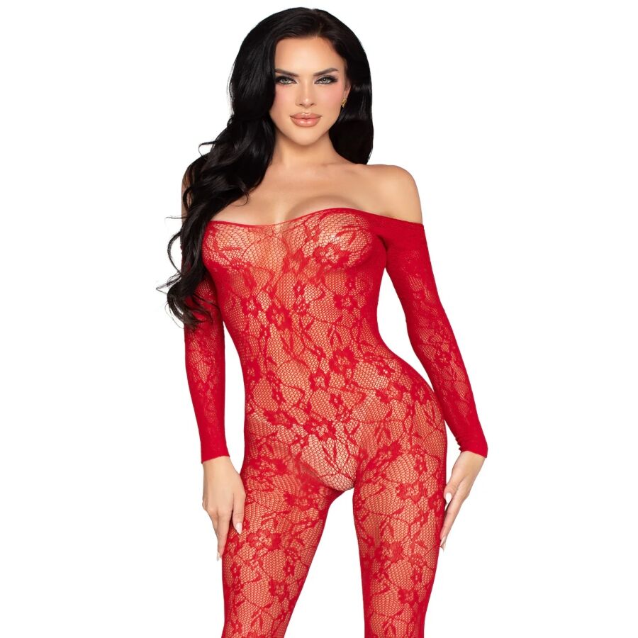 Leg Avenue Bodystockings-89366 Bodystocking aus Spitze Rot - Einheitsgröße