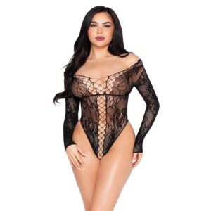 Leg Avenue Kink-89370 Teddy in Spitze und Netz Schwarz – One Size · Sexy Damen-Dessous