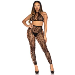 Leg Avenue Sets-89372 Top Crop und Strumpfhose ohne Schwarzen Stuhl – One · Sexy Damen-Dessous (Bild 4)