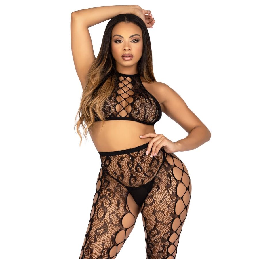 Leg Avenue Sets-89372 Top Crop und Strumpfhose ohne Schwarzen Stuhl – One · Sexy Damen-Dessous (Bild 6)