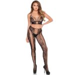 Leg Avenue Sets-89368 Top Crop in Spitze und Mesh mit Strumpfhose · Sexy Damen-Dessous