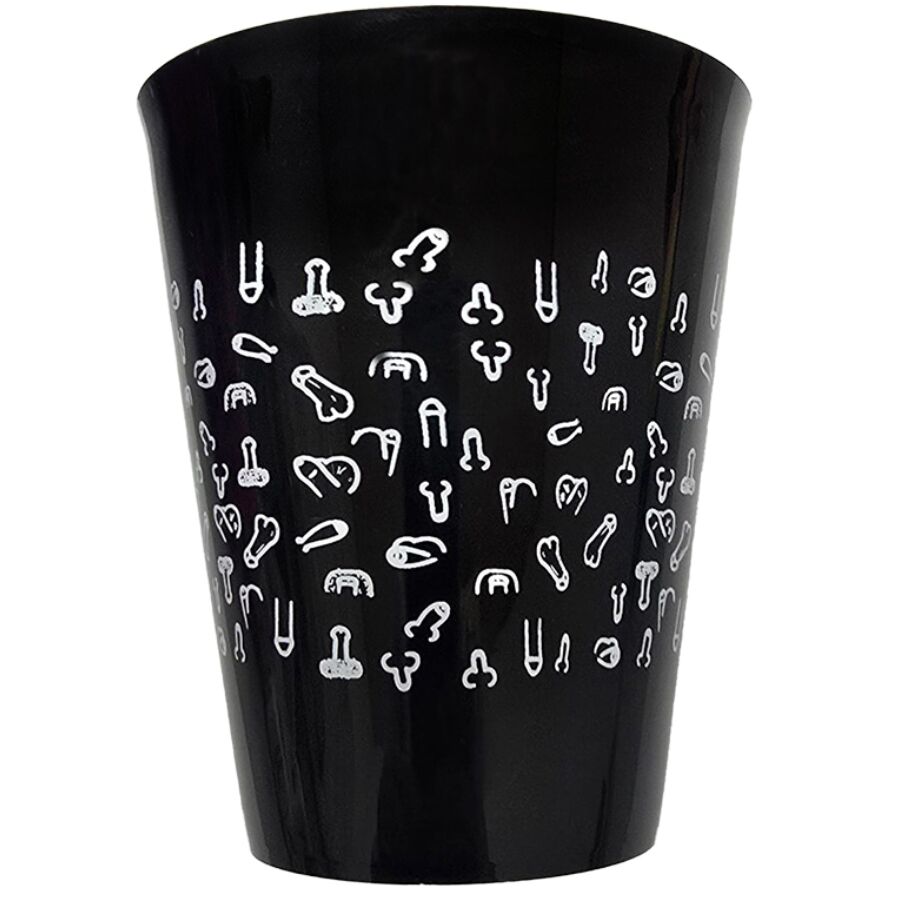 Diablo Picante-Glas Schwarz 500 ml mit weißen Penissen