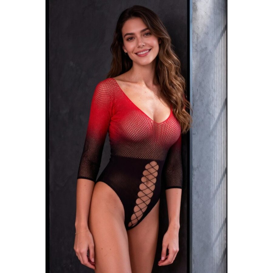 Passion Woman Bodystockings-BS118 Bodystocking Mesh Schwarz und Rot · Spicy Dessous & Bodystockings (Bild 2)