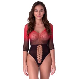 Passion Woman Bodystockings-BS118 Bodystocking Mesh Schwarz und Rot · Spicy Dessous & Bodystockings