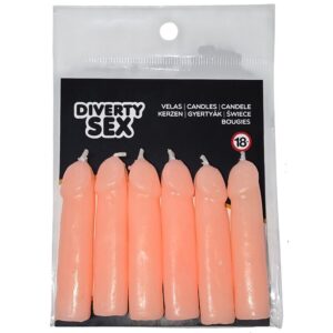 Diablo Picante-Set 6 Kerzen Form Penis, Farbe Haut · Scherzartikel